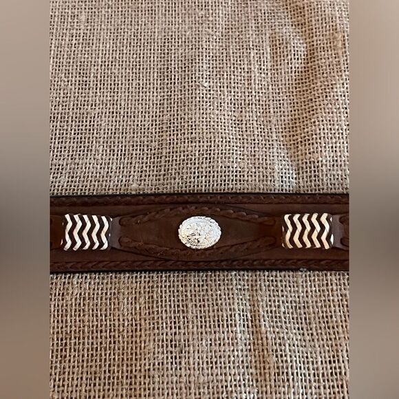Vintage Nocona Belt Co Brown Leather Western Silver Buckle concho boho main image 10